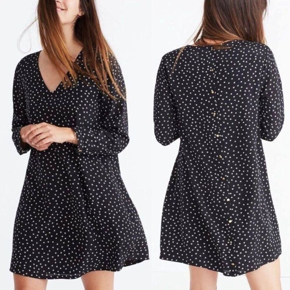 Madewell Star Scatter Black Silk Button Up Dress Small HO259